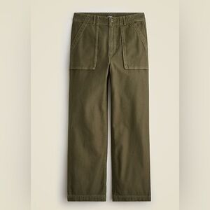 J. Crew Wide Leg Green Cargo Pants in Sateen Cotton Size 2